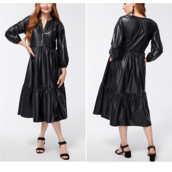 Chico’s Tiered Midi Dress Whimsigoth Size 12 Black Faux Leather NWT - Picture 1 of 7